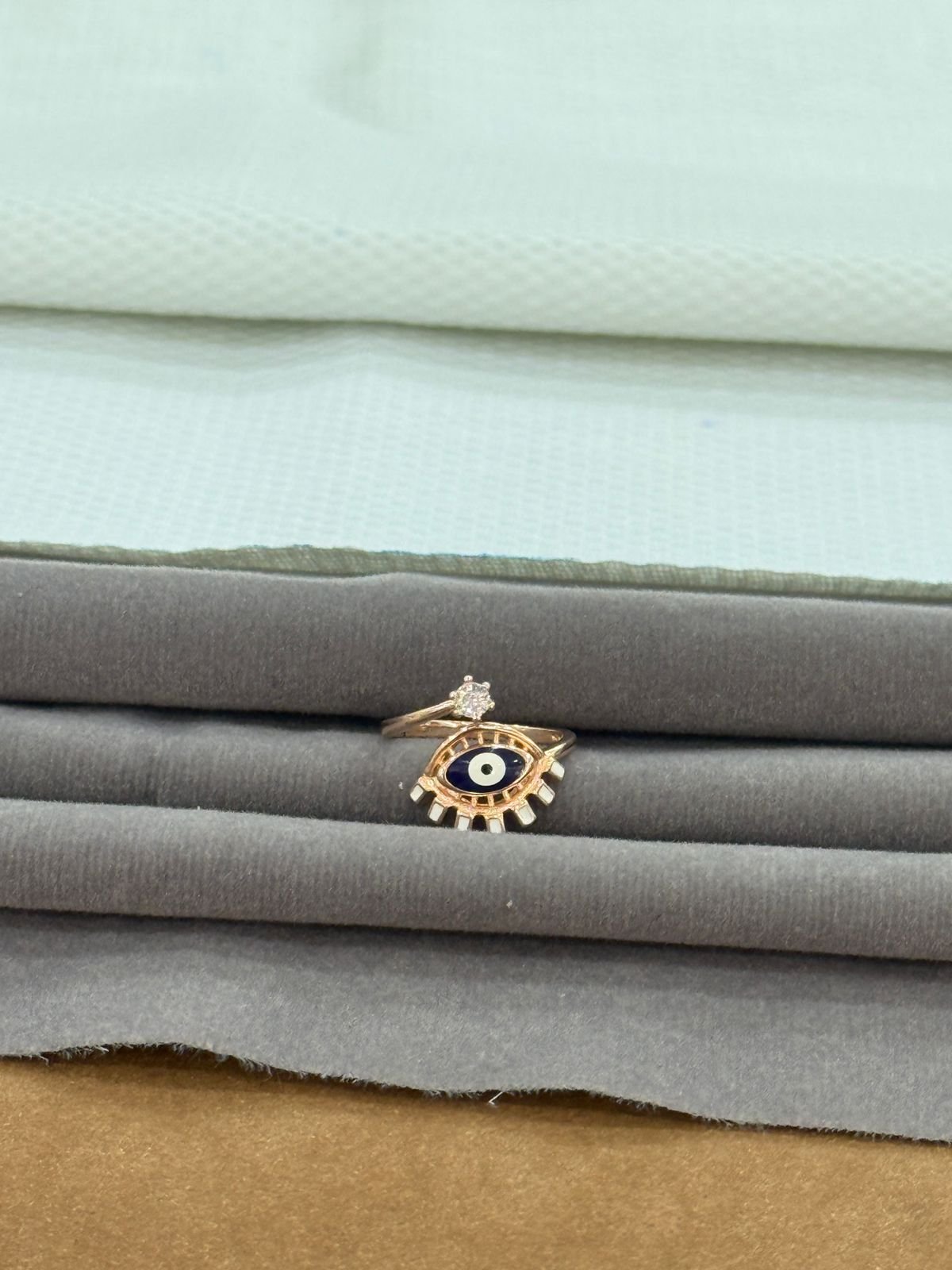 92.5 Silver Rose Gold Plated Fancy Dark Blue  Evil Eye Ring